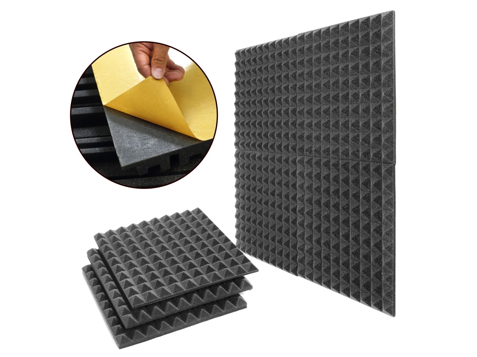 Samolepící akustická pěna jehlan grafit 30x30x3 cm