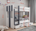 Patrová postel Arten s úložným prostorem 80x200 cm (Š 93 cm, D 204 cm, V 160 cm), Přírodní borovice, Bílé PVC, bez matrací, bez zábranky, žebřík na pravé straně