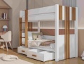 Patrová postel Arten s úložným prostorem 80x200 cm (Š 93 cm, D 204 cm, V 160 cm), Přírodní borovice, Bílé PVC, bez matrací, bez zábranky, žebřík na pravé straně