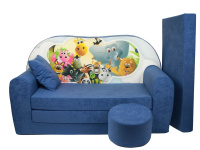 Dětská rozkládací pohovka + taburet Afrika modrá