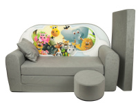 Dětská rozkládací pohovka + taburet Afrika šedá