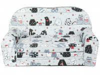 Dětská rozkládací mini pohovka Zamilované kočky šedá