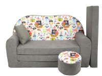 Dětská rozkládací pohovka + taburet Piráti šedá