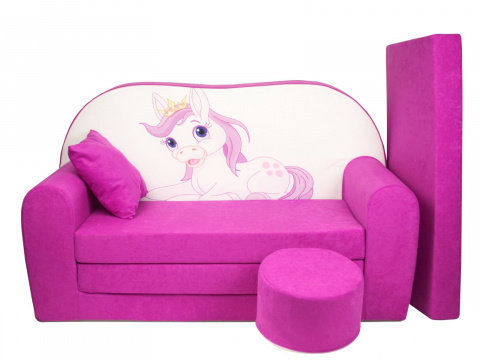 Dětská rozkládací pohovka + taburet Poník růžová