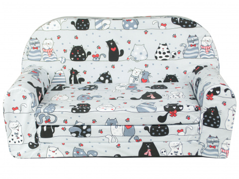 Dětská rozkládací mini pohovka Zamilované kočky šedá