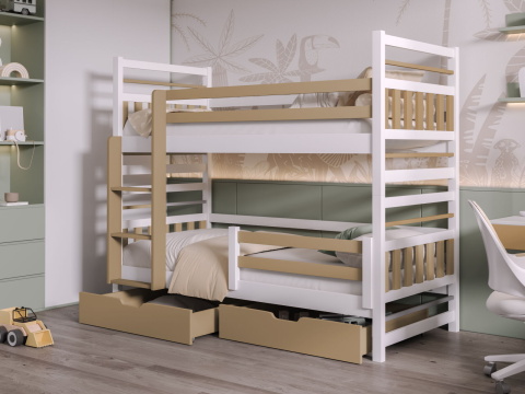 Patrová postel Miromir 80x200 cm (Š 87 cm, D 208 cm, V 160 cm), Dub, Dub, 2 ks hlavní matrace, bez zábranky, žebřík na pravé straně