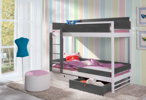 Patrová postel Natu II 80x200 cm (Š 87 cm, D 208 cm, V 168 cm), Buk, Bílý akryl, bez matrací, se zábrankou, žebřík na levé straně