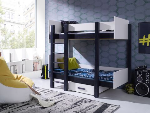 Patrová postel Nestor 90x200 cm (Š 108 cm, D 218 cm, V 170 cm), Wenge, Bílé PVC, 2 ks hlavní matrace, žebřík na pravé straně